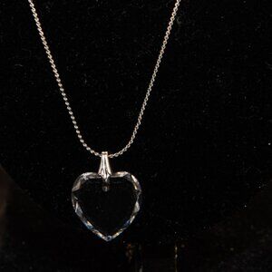 Vintage Glass Heart on 18" Silver Tone Chain